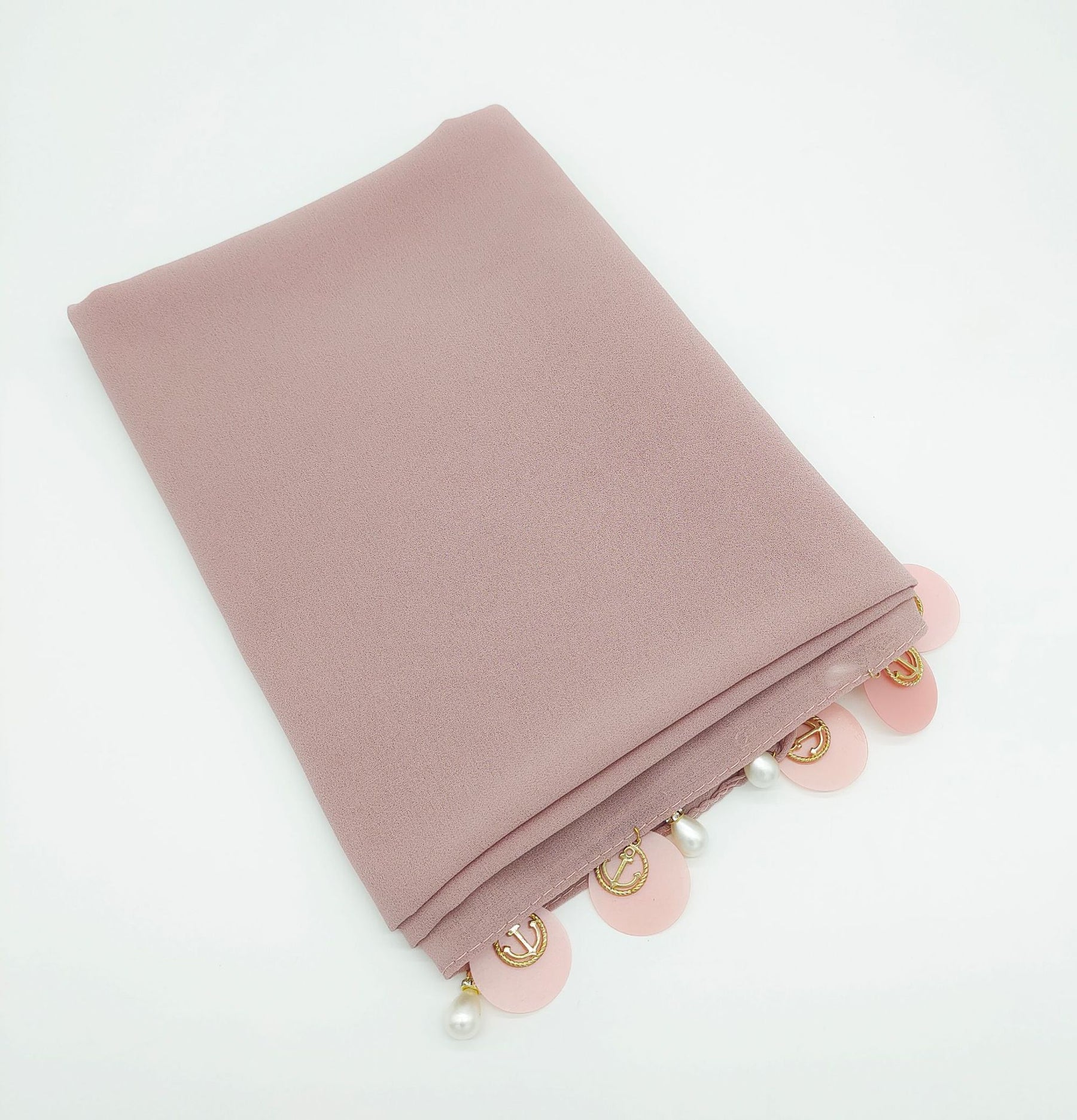 W-0100 Solid color pearl chiffon scarf for women sequined pearls gauze scarf - MinYang Fashion Apparel Accessory Manufacturer
