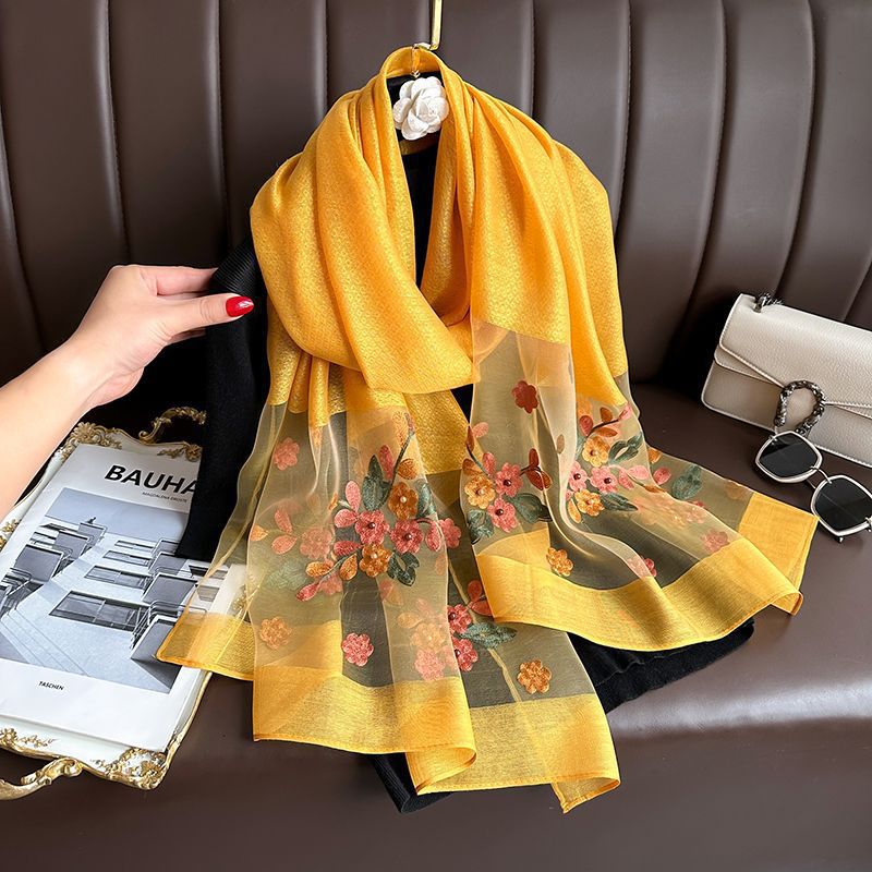 SZ109 Embroidered Begonia Flower Long Scarf