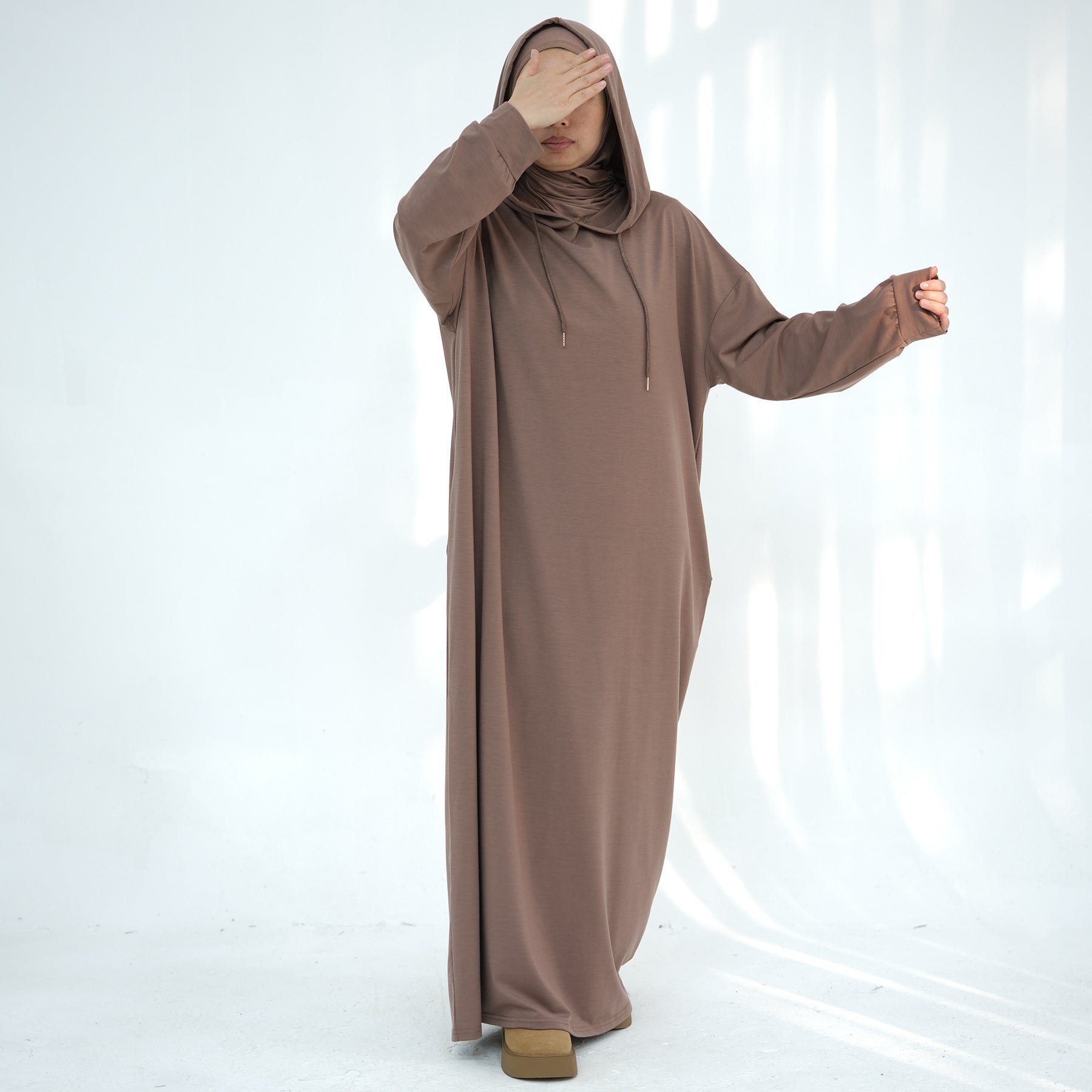 LR921 Solid color hooded sweater dress