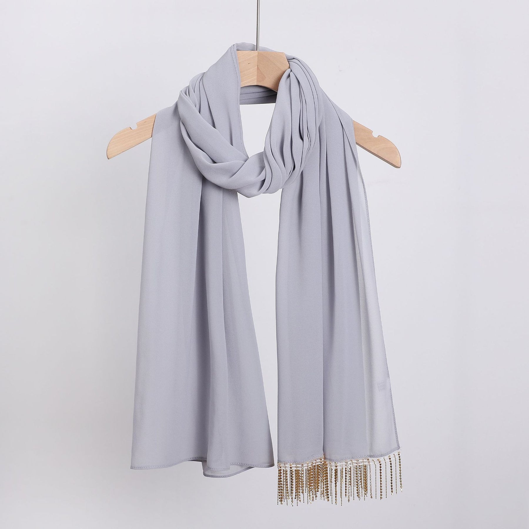 W-1126 Pearl Chiffon Diamond Tassel Long Scarf