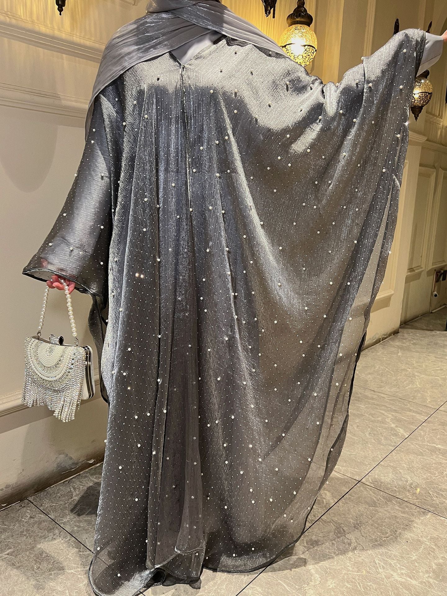 ZZXK Muslim Abaya Pearl Starry Sky Dress