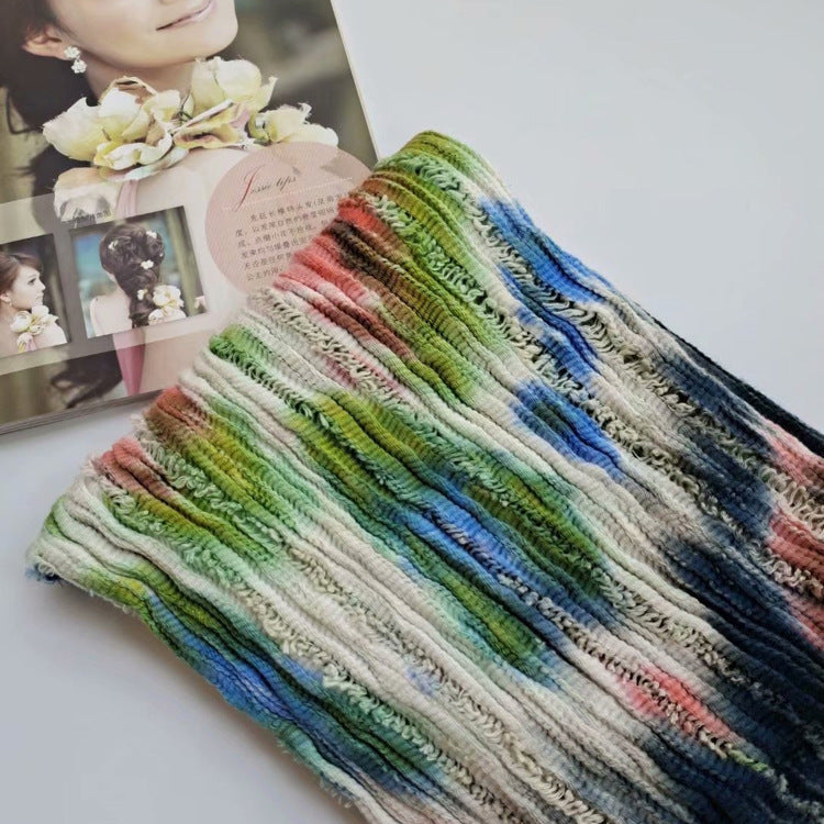 17A55 Cotton and linen pleated slim warm neck scarf