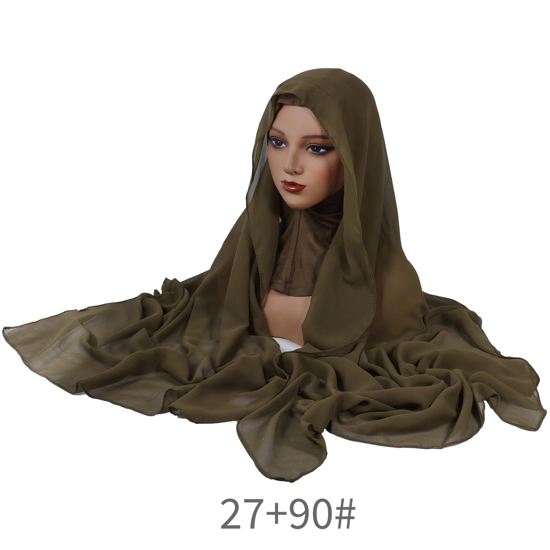 YZ136 Solid color pearl chiffon hijab and base hat combination