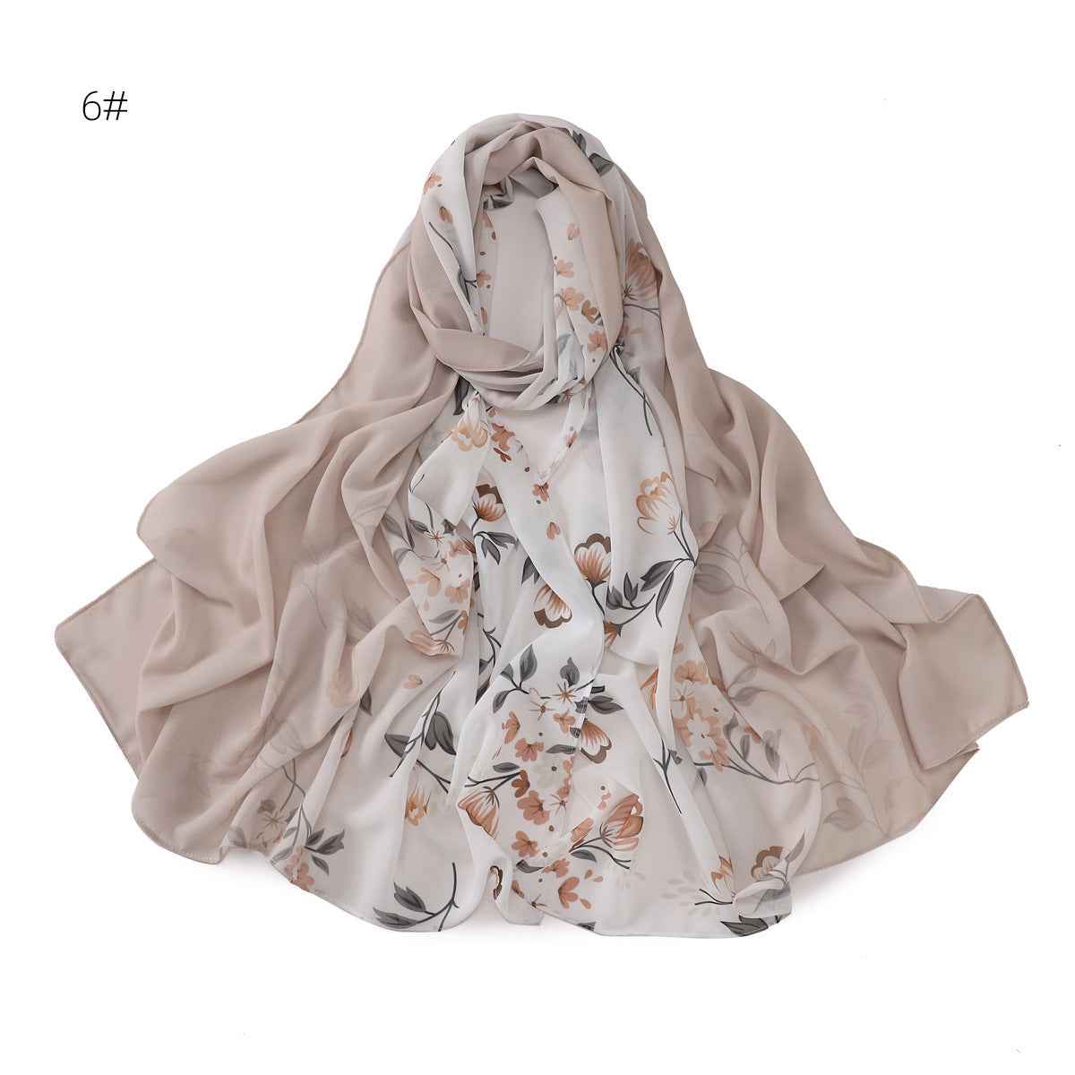 YZ202 Ombre Floral Print Pearl Chiffon Hijab