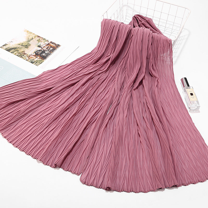 MSL072 New pearl chiffon pleated head scarf Fashion leaf wrinkled solid color scarf - MinYang Fashion Apparel Accessory Manufacturer