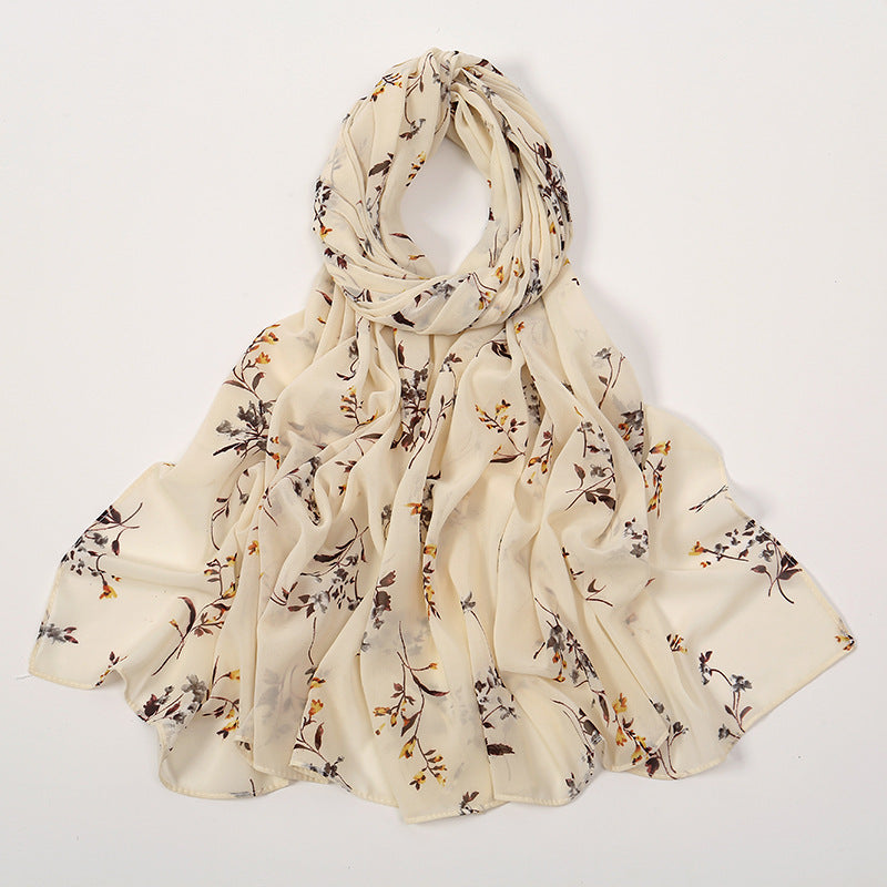 YW332 Fresh floral chiffon print long scarf for women in stock Hot selling small floral long shawl plain hijab hijab/tudung printed hijab