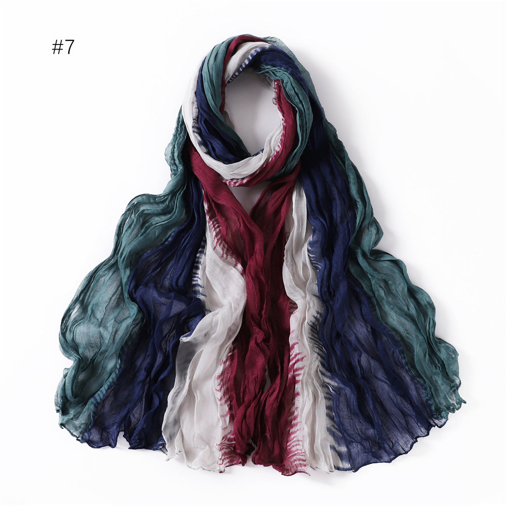 YZ68 Gradient Bali yarn wrinkled hand-painted long scarf rainbow color thin twist wrinkled scarf silk scarf sunscreen shawl plain hijab printed scarf hijab/tudung