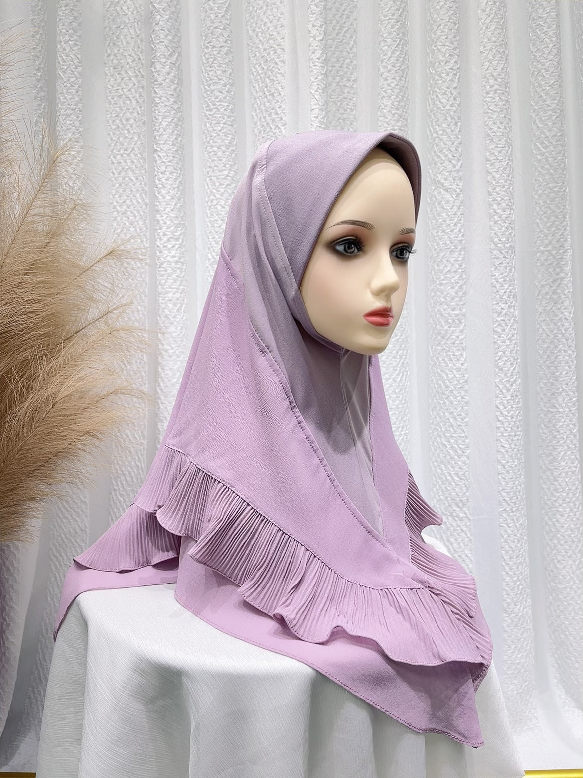 LNTJ001 Double layer pleated solid color chiffon headscarf