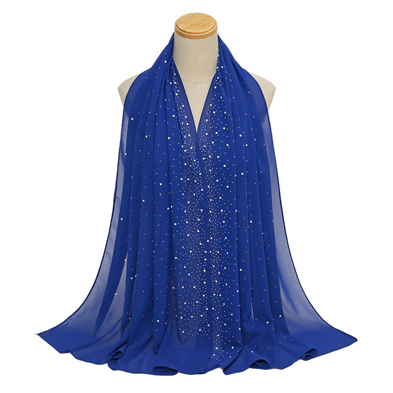 YS021 Pearl Chiffon Diamond Long Scarf for Women - MOQ:2 - MinYang Fashion Apparel Accessory Manufacturer