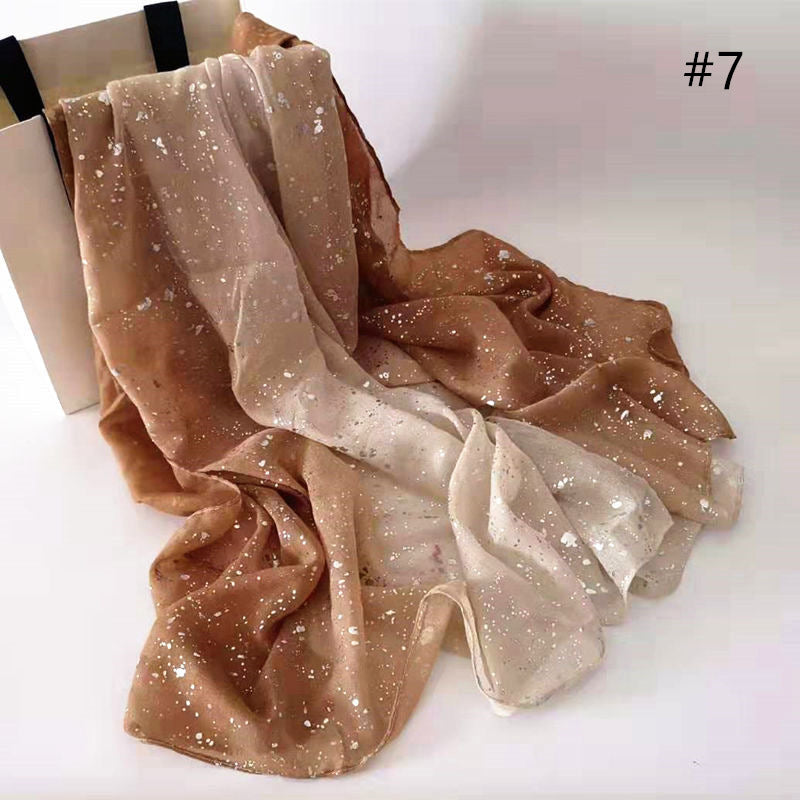 ND406 Cotton and linen solid color silver hot dot gradient color scarf hijab hijab/tudung printed hijab printed scarf Gradient