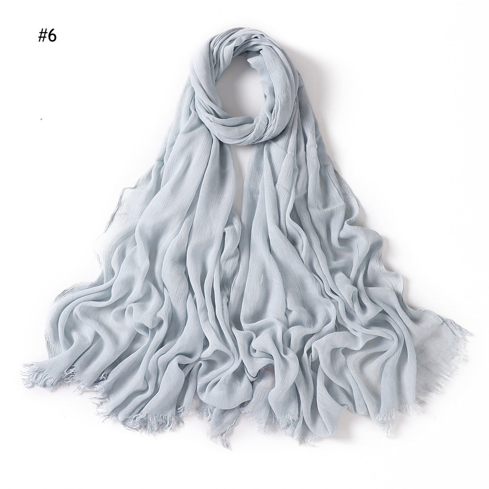 YZ28 Women's pleated solid color rayon two-end shawl breathable soft scarf - MinYang Fashion Apparel Accessory Manufacturer