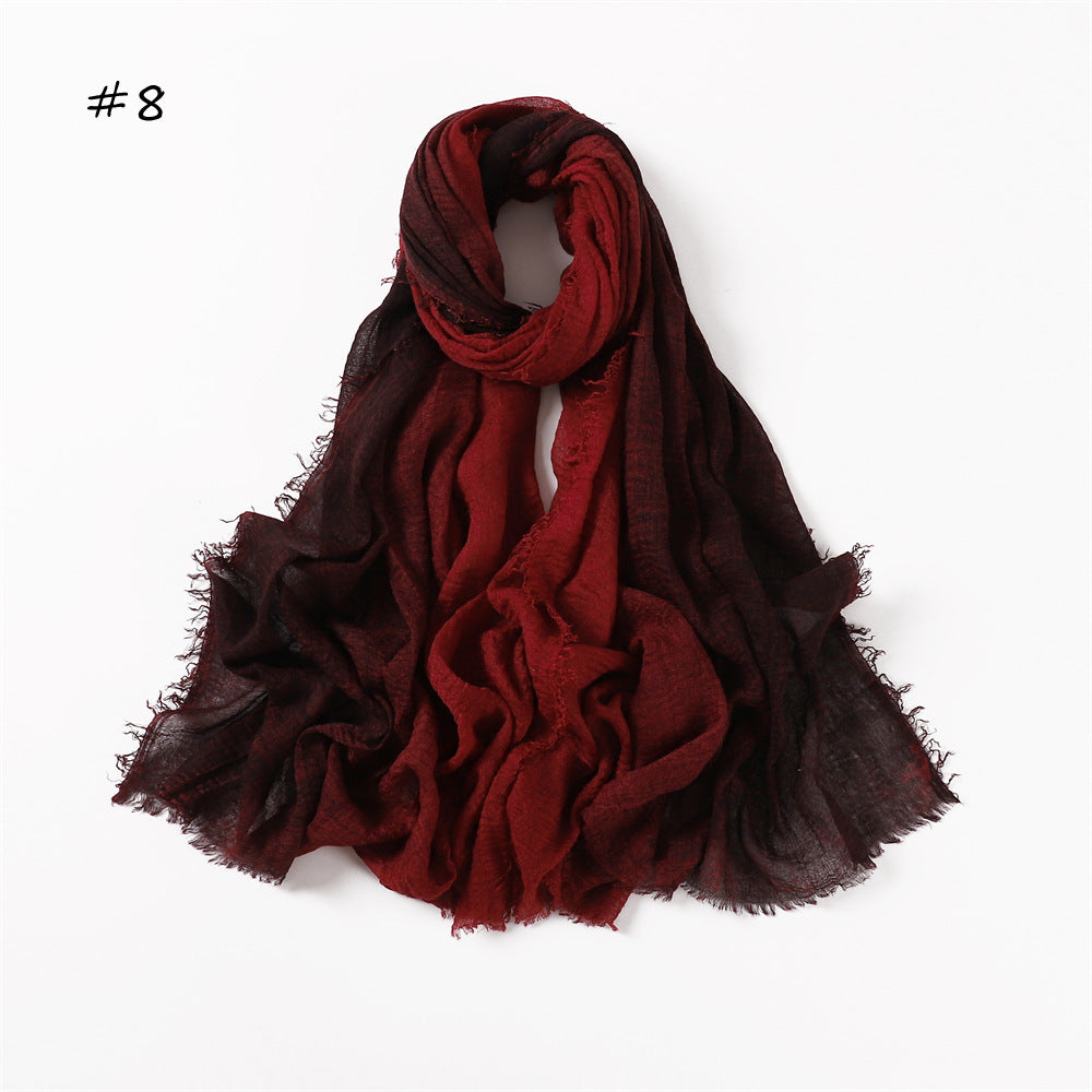 YZ51 Hand-painted gradient rainbow color bubble scarf wrinkled scarf with short beard on both ends hijab hijab/tudung printed hijab Gradient printed scarf