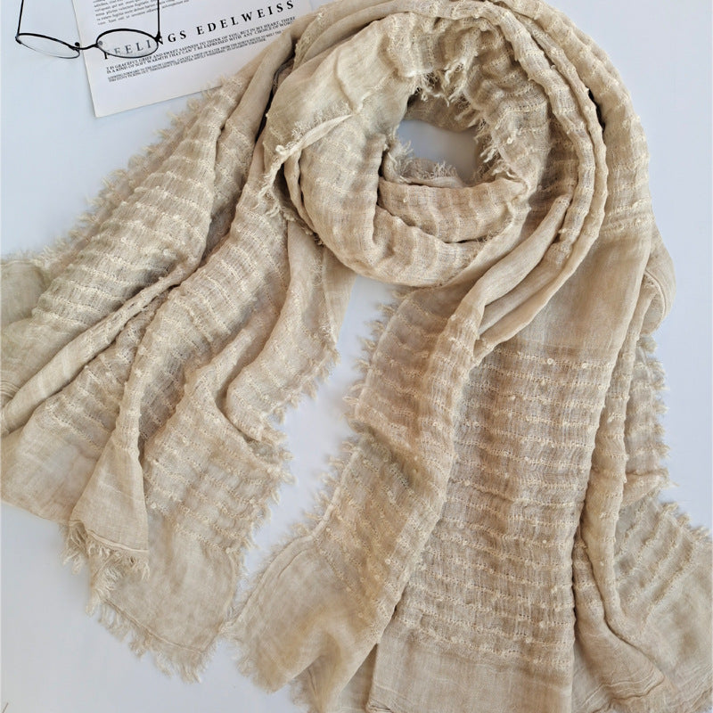 17A72 Dirty Dyed Polyester Cotton Solid Color Warm Gauze Scarf - MOQ:2 - MinYang Fashion Apparel Accessory Manufacturer