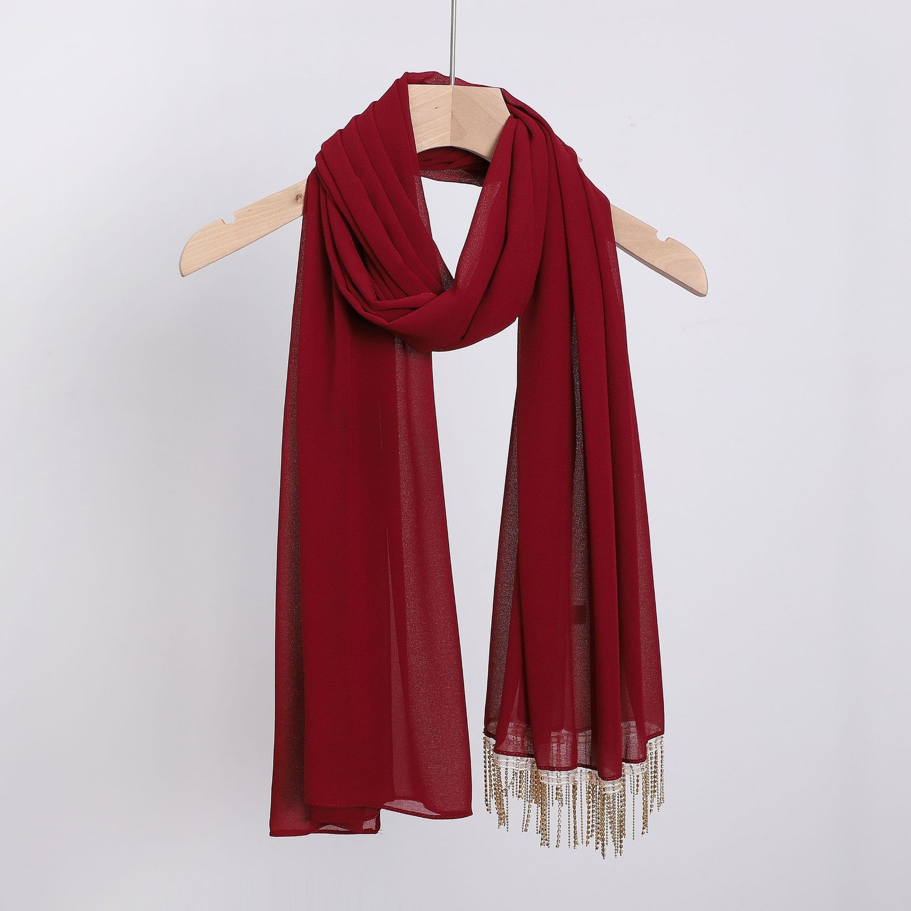W-1126 Pearl Chiffon Diamond Tassel Long Scarf