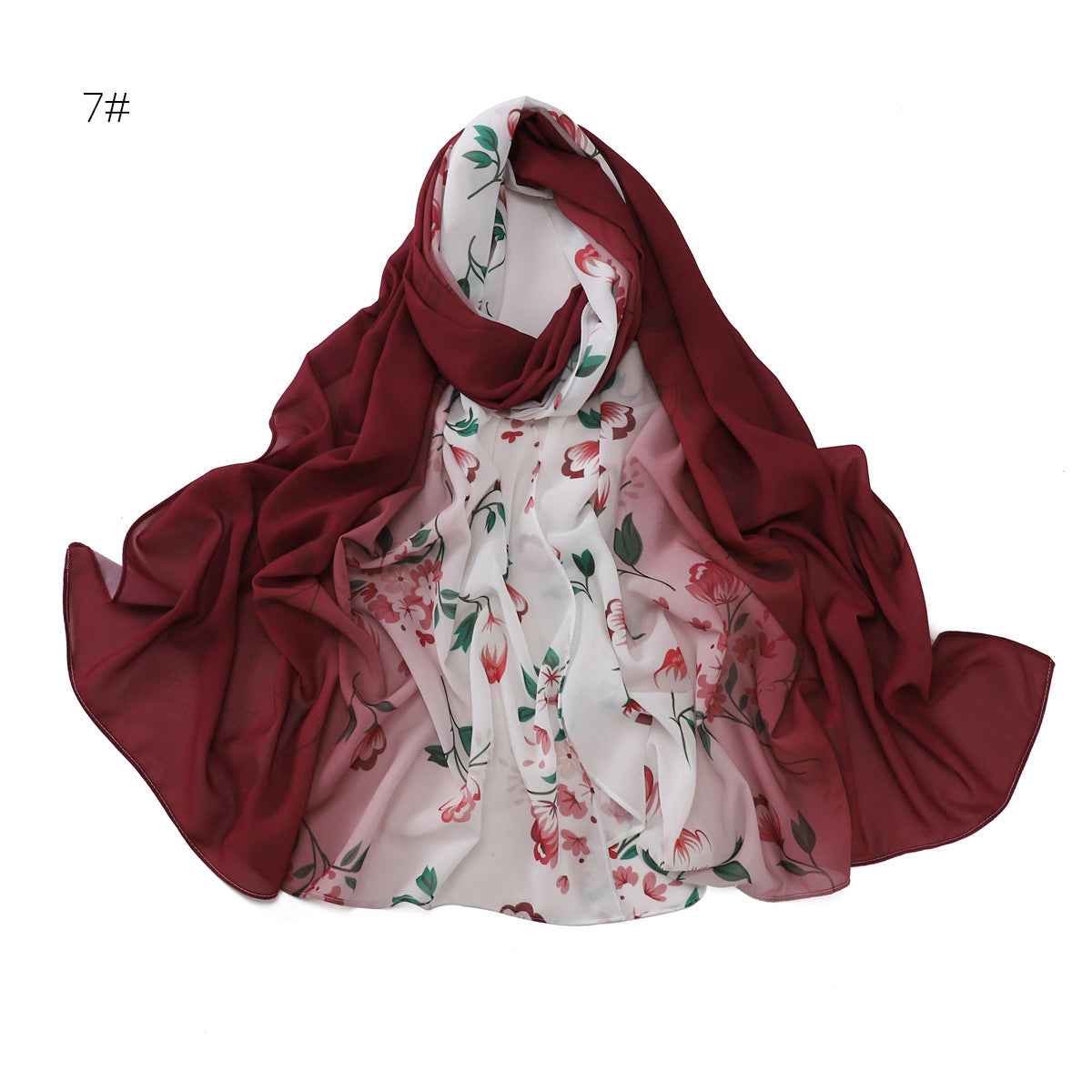 YZ202 Ombre Floral Print Pearl Chiffon Hijab
