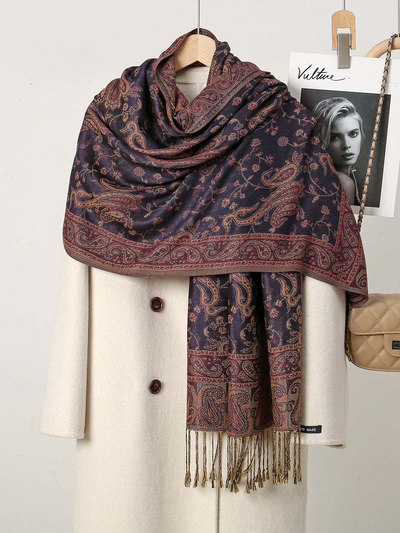 LAVEN Cashew print tassel Chinese style embroidered scarf - MinYang Fashion Apparel Accessory Manufacturer
