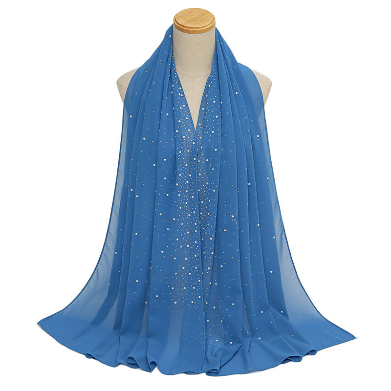 YS021 Pearl Chiffon Diamond Long Scarf for Women - MOQ:2 - MinYang Fashion Apparel Accessory Manufacturer