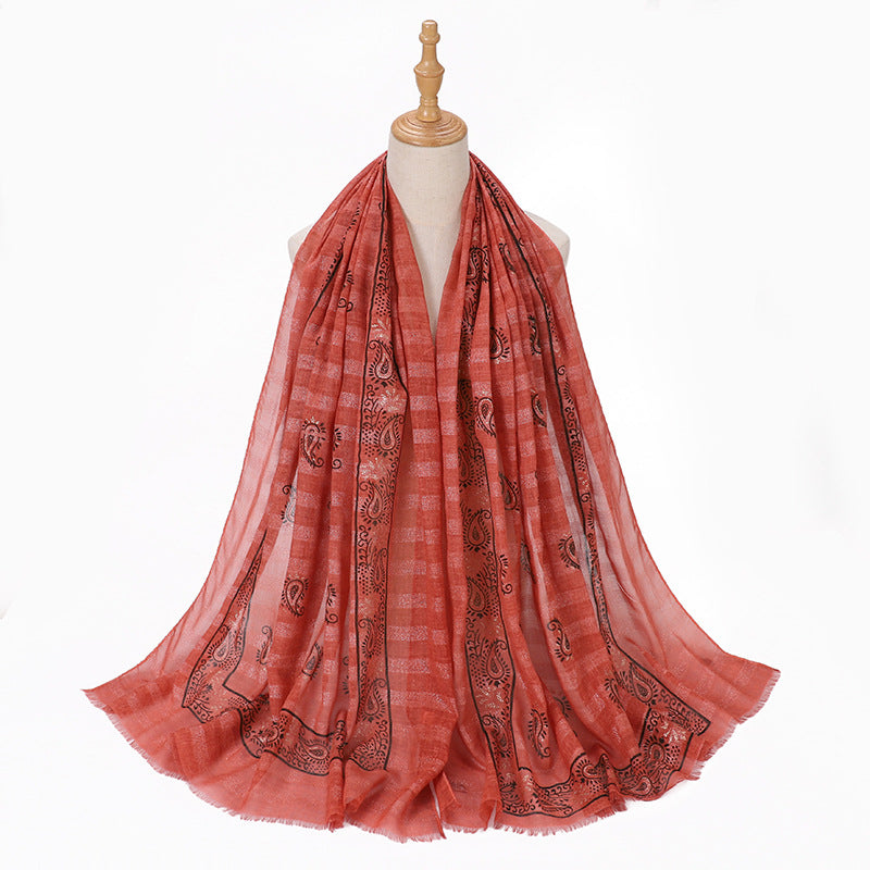 MSL276 Gold stamping hijab with gold thread - MOQ:2