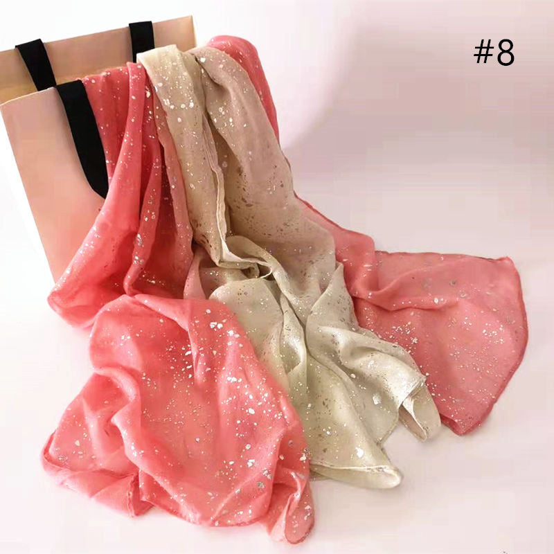 ND406 Cotton and linen solid color silver hot dot gradient color scarf hijab hijab/tudung printed hijab printed scarf Gradient - MinYang Fashion Apparel Accessory Manufacturer