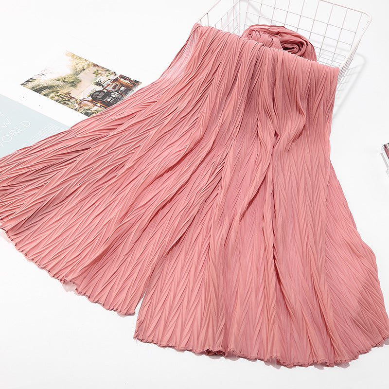 MSL072 New pearl chiffon pleated head scarf Fashion leaf wrinkled solid color scarf - MinYang Fashion Apparel Accessory Manufacturer