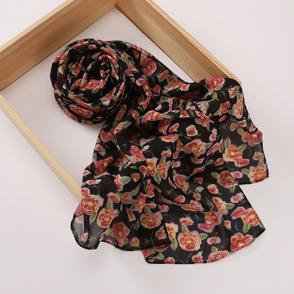 MSL358 Rose flower print hijab (MOQ:2 pieces)