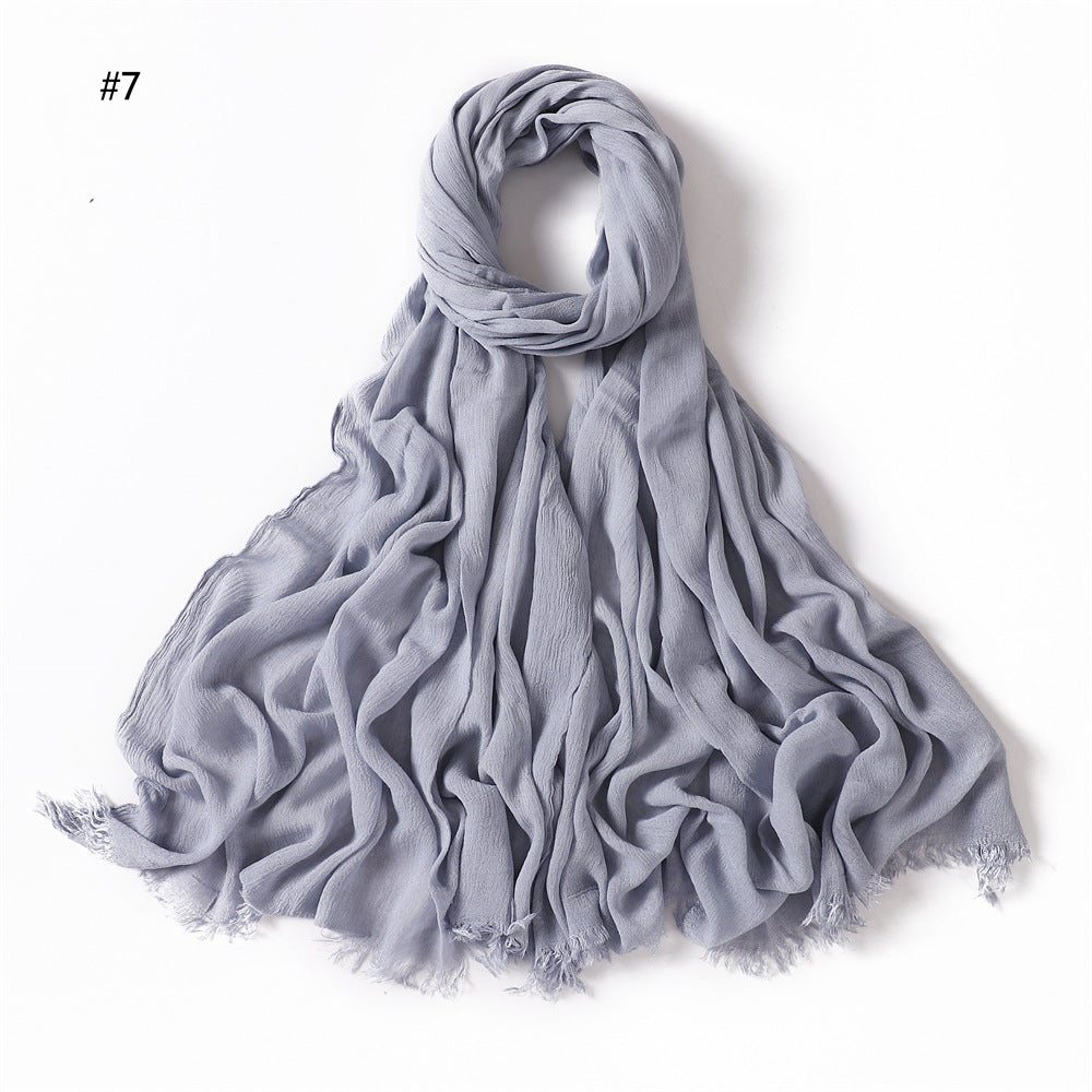 YZ28 Women's pleated solid color rayon two-end shawl breathable soft scarf - MinYang Fashion Apparel Accessory Manufacturer