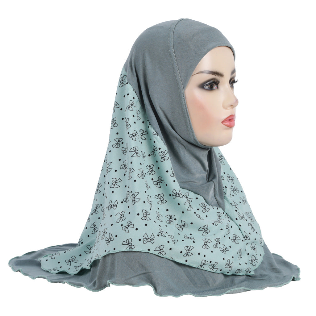 H326 Printed patchwork tulle hat and hijab child