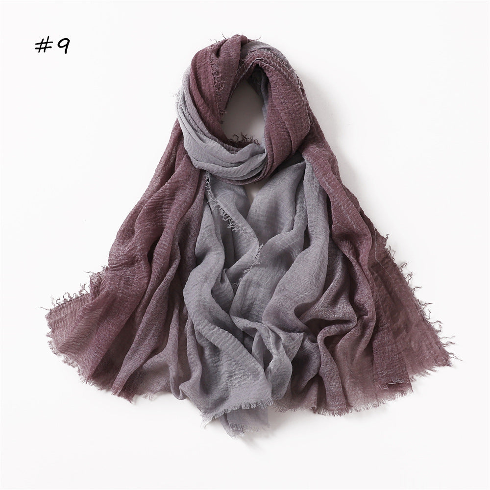 YZ51 Hand-painted gradient rainbow color bubble scarf wrinkled scarf with short beard on both ends hijab hijab/tudung printed hijab Gradient printed scarf