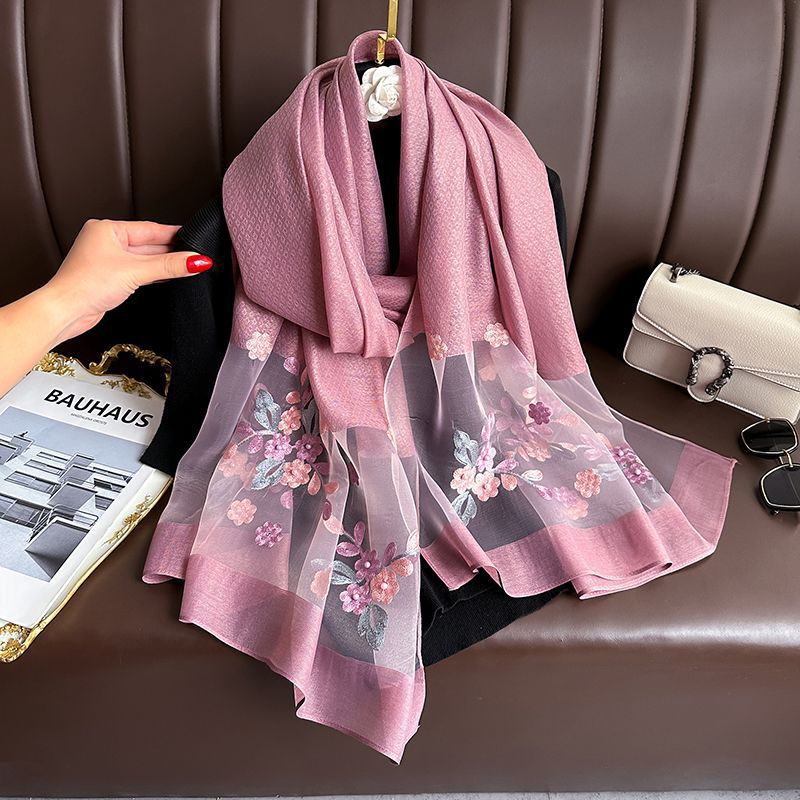SZ109 Embroidered Begonia Flower Long Scarf