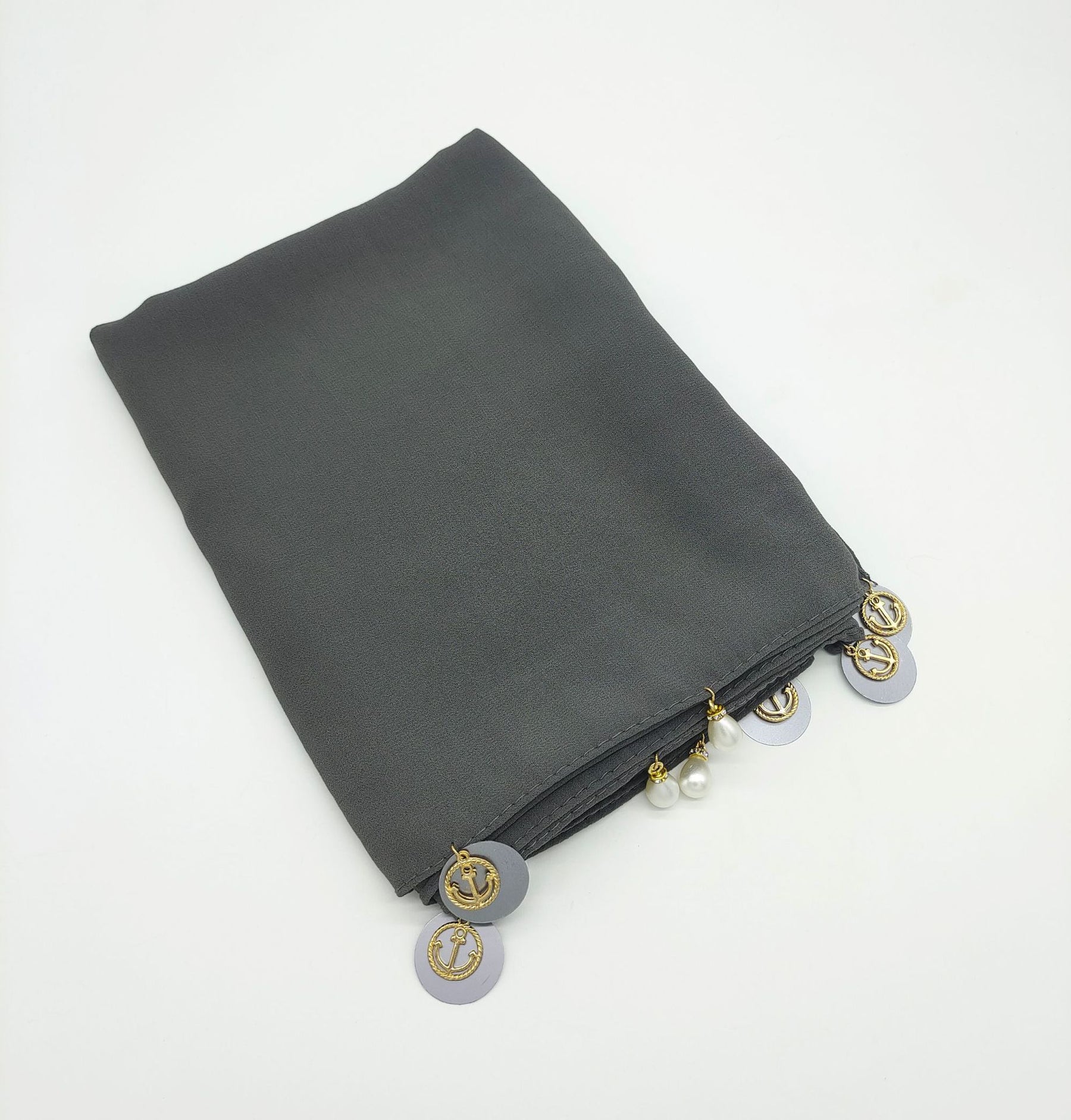W-0100 Solid color pearl chiffon scarf for women sequined pearls gauze scarf - MinYang Fashion Apparel Accessory Manufacturer