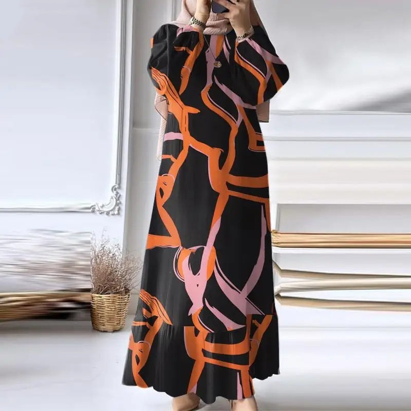 L8019 Puff Sleeve Vintage Pocket Hem Ruffle Dress