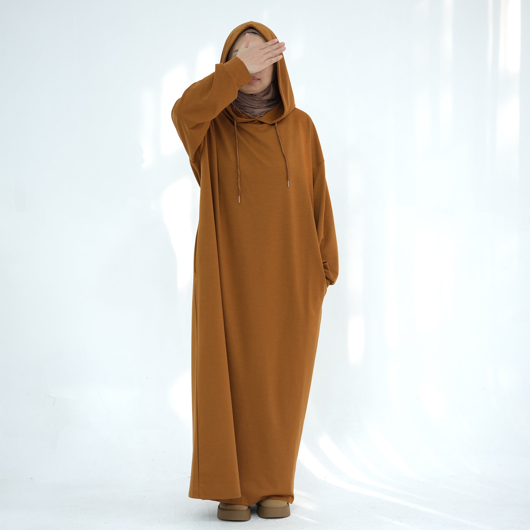 LR921 Solid color hooded sweater dress