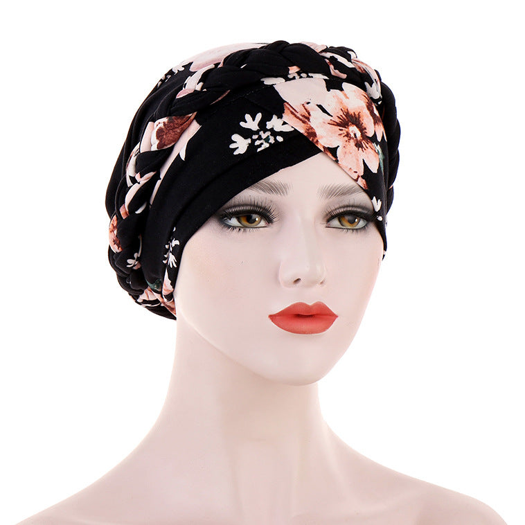 TJM-Floral short braids printed hijab turban hat - MinYang Fashion Apparel Accessory Manufacturer