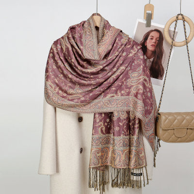 LAVEN Cashew print tassel Chinese style embroidered scarf - MinYang Fashion Apparel Accessory Manufacturer