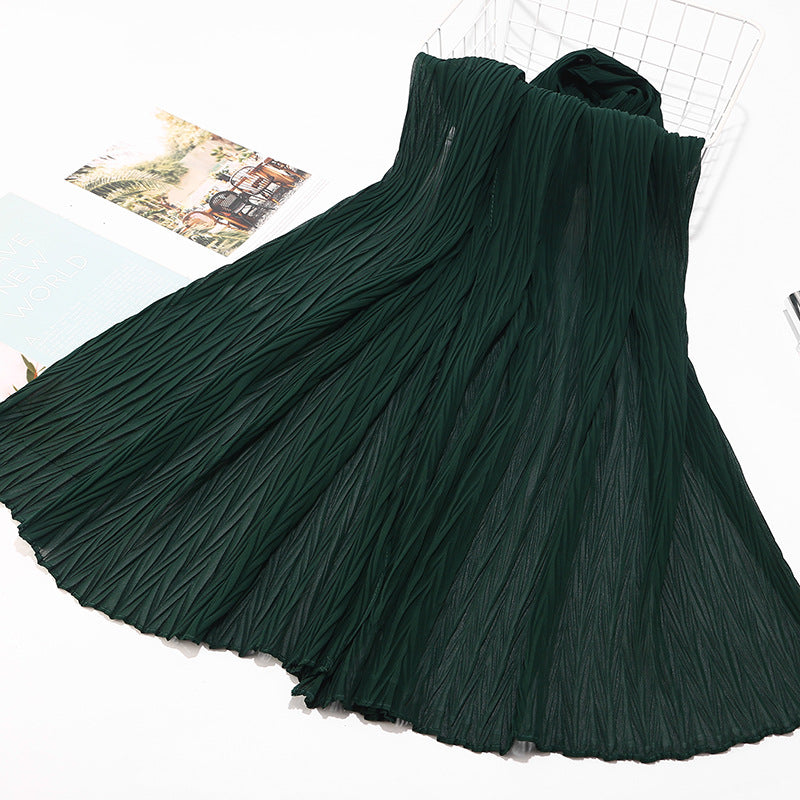 MSL072 New pearl chiffon pleated head scarf Fashion leaf wrinkled solid color scarf - MinYang Fashion Apparel Accessory Manufacturer