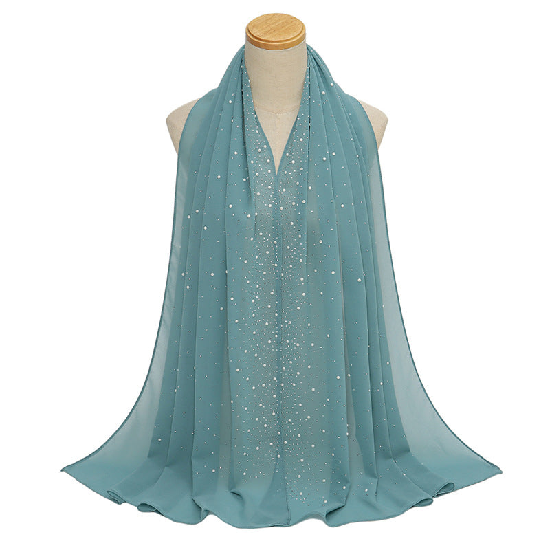 YS021 Pearl Chiffon Diamond Long Scarf for Women - MOQ:2 - MinYang Fashion Apparel Accessory Manufacturer
