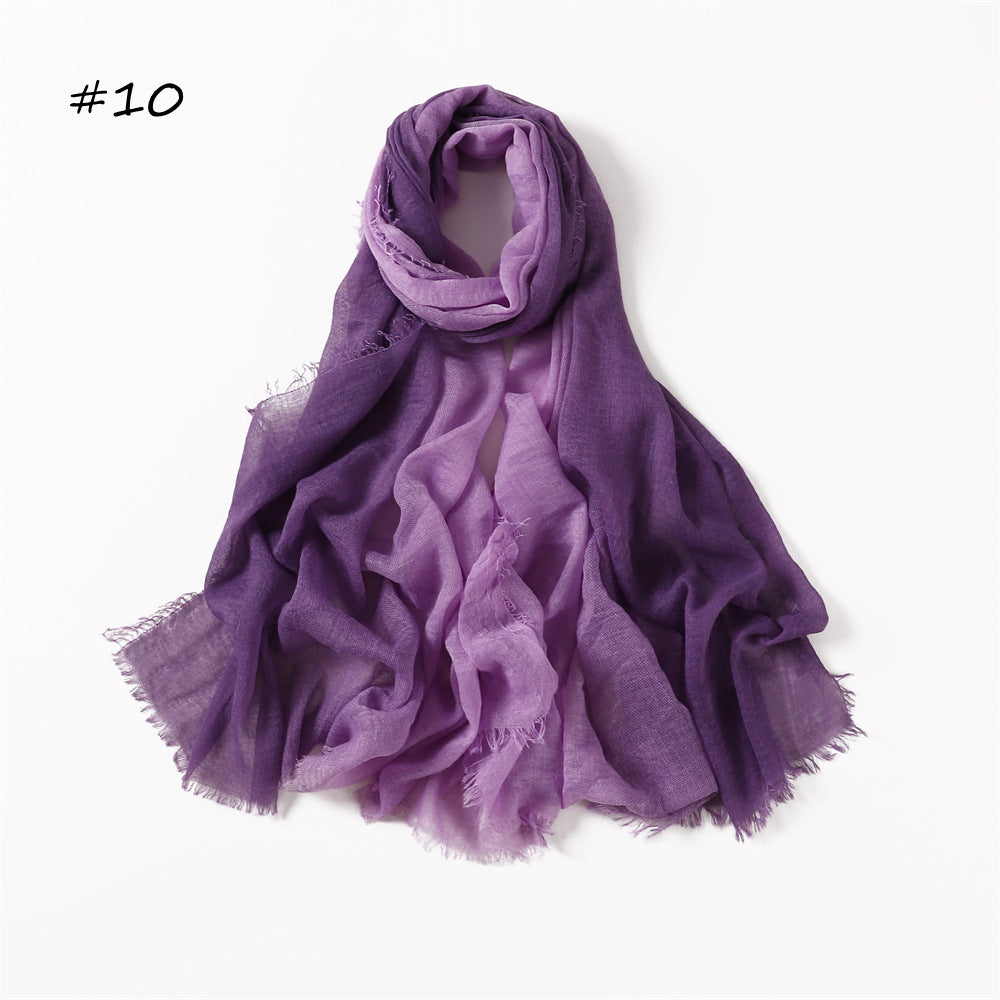 YZ51 Hand-painted gradient rainbow color bubble scarf wrinkled scarf with short beard on both ends hijab hijab/tudung printed hijab Gradient printed scarf