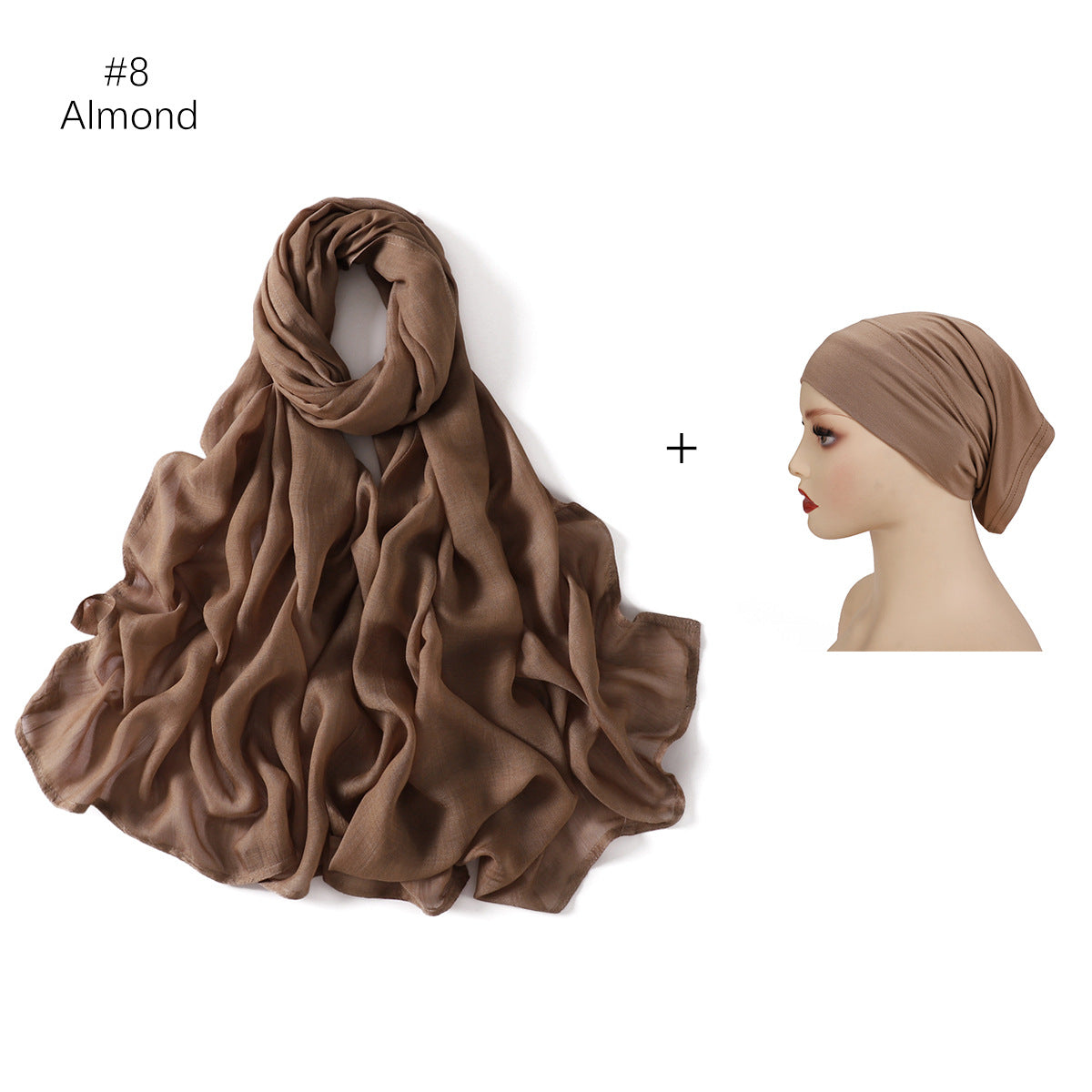 YZ235 Wide Edge Thin Modal Large Size Hijab/Scarf With Cap Set