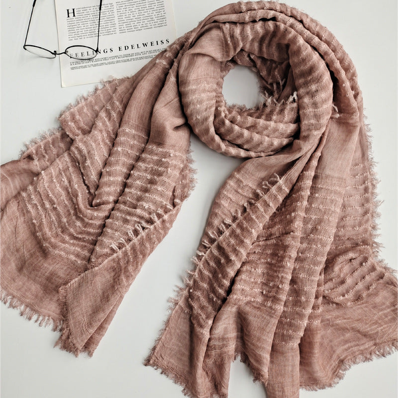 17A72 Dirty Dyed Polyester Cotton Solid Color Warm Gauze Scarf - MOQ:2 - MinYang Fashion Apparel Accessory Manufacturer