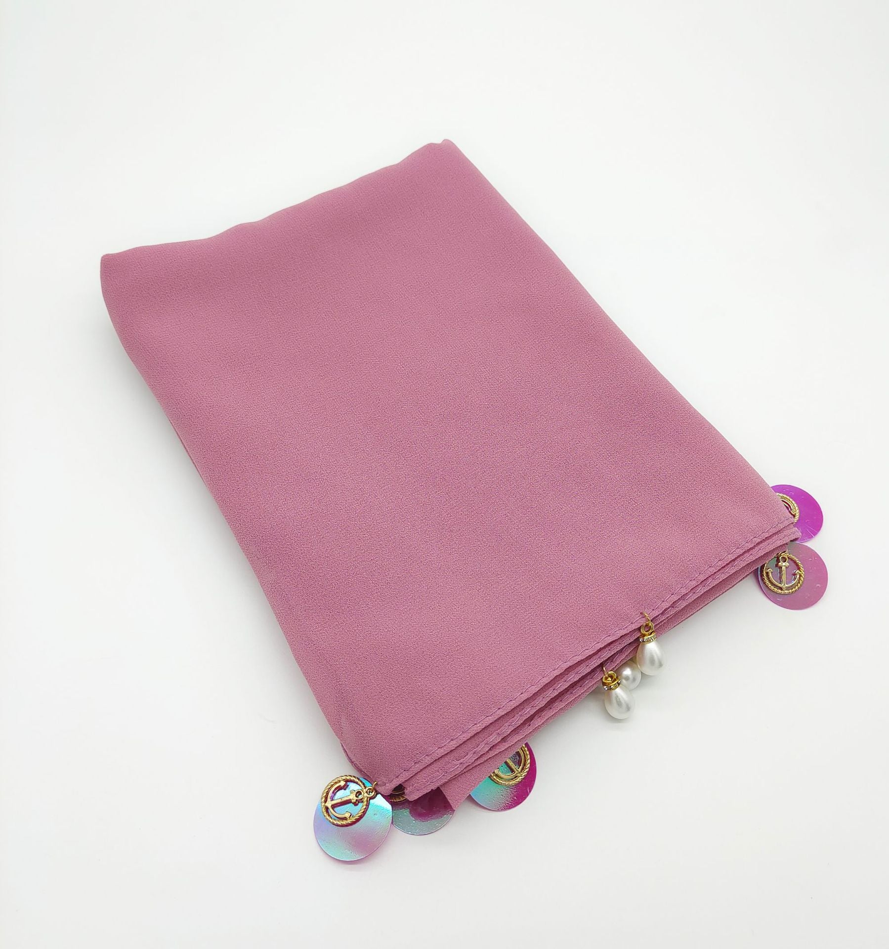 W-0100 Solid color pearl chiffon scarf for women sequined pearls gauze scarf - MinYang Fashion Apparel Accessory Manufacturer