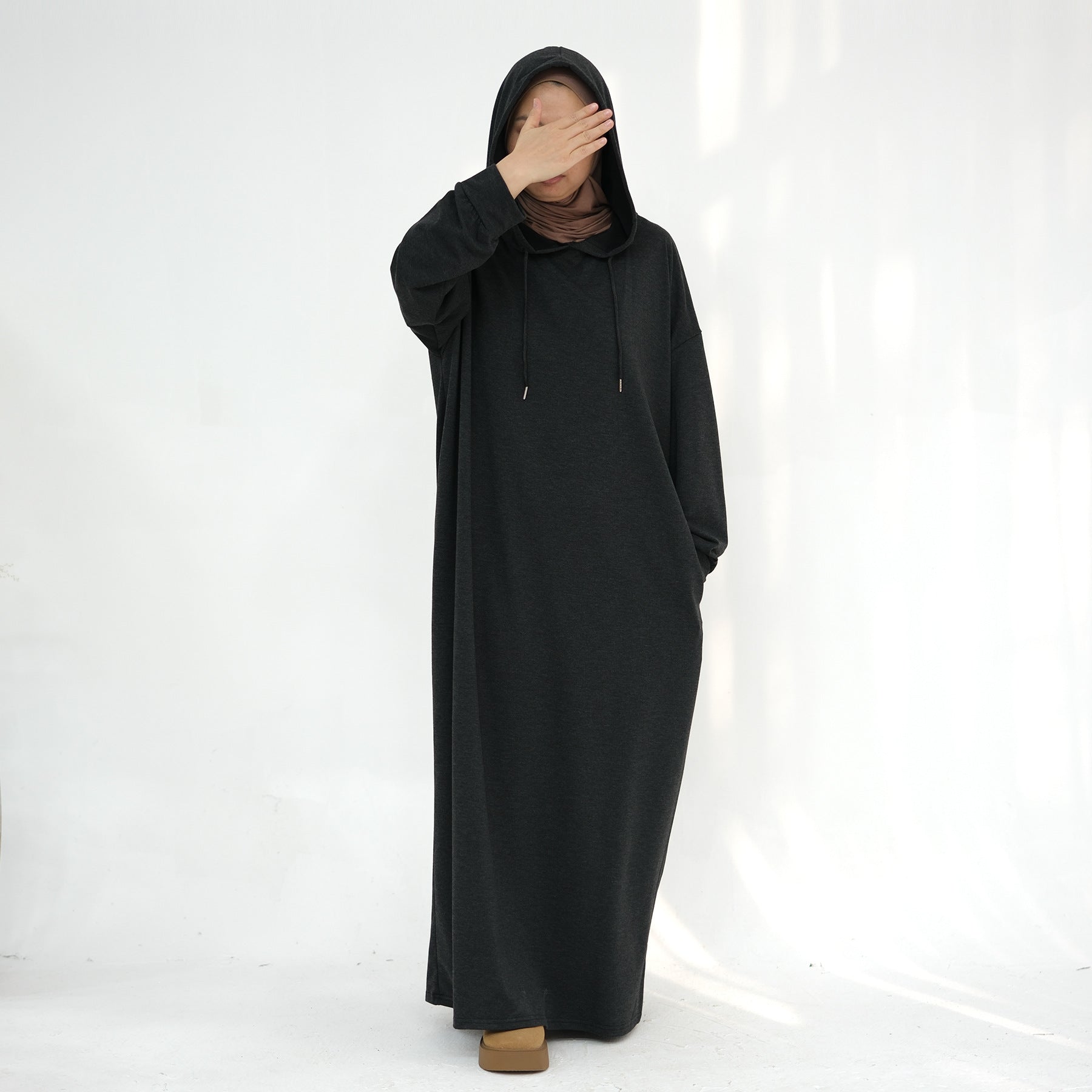 LR921 Solid color hooded sweater dress