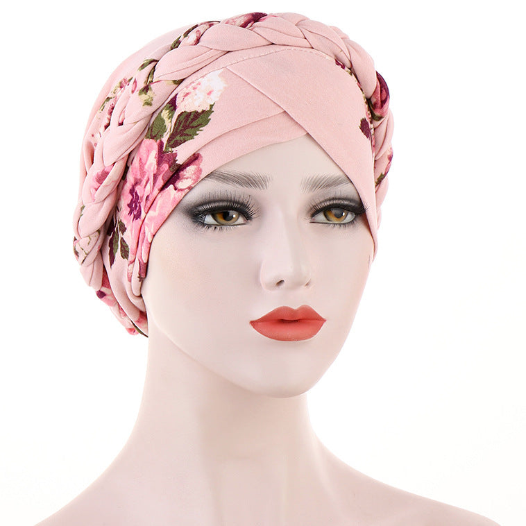 TJM-Floral short braids printed hijab turban hat - MinYang Fashion Apparel Accessory Manufacturer