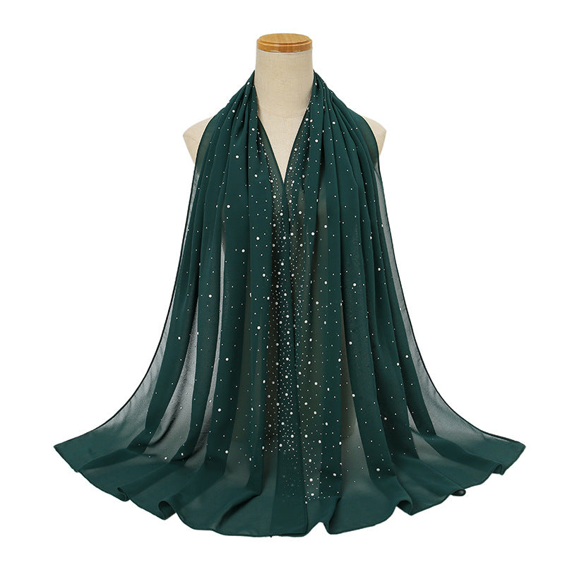 YS021 Pearl Chiffon Diamond Long Scarf for Women - MOQ:2 - MinYang Fashion Apparel Accessory Manufacturer