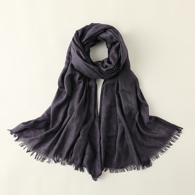 MM02 Bufanda de algodón y lino de color liso para mujer