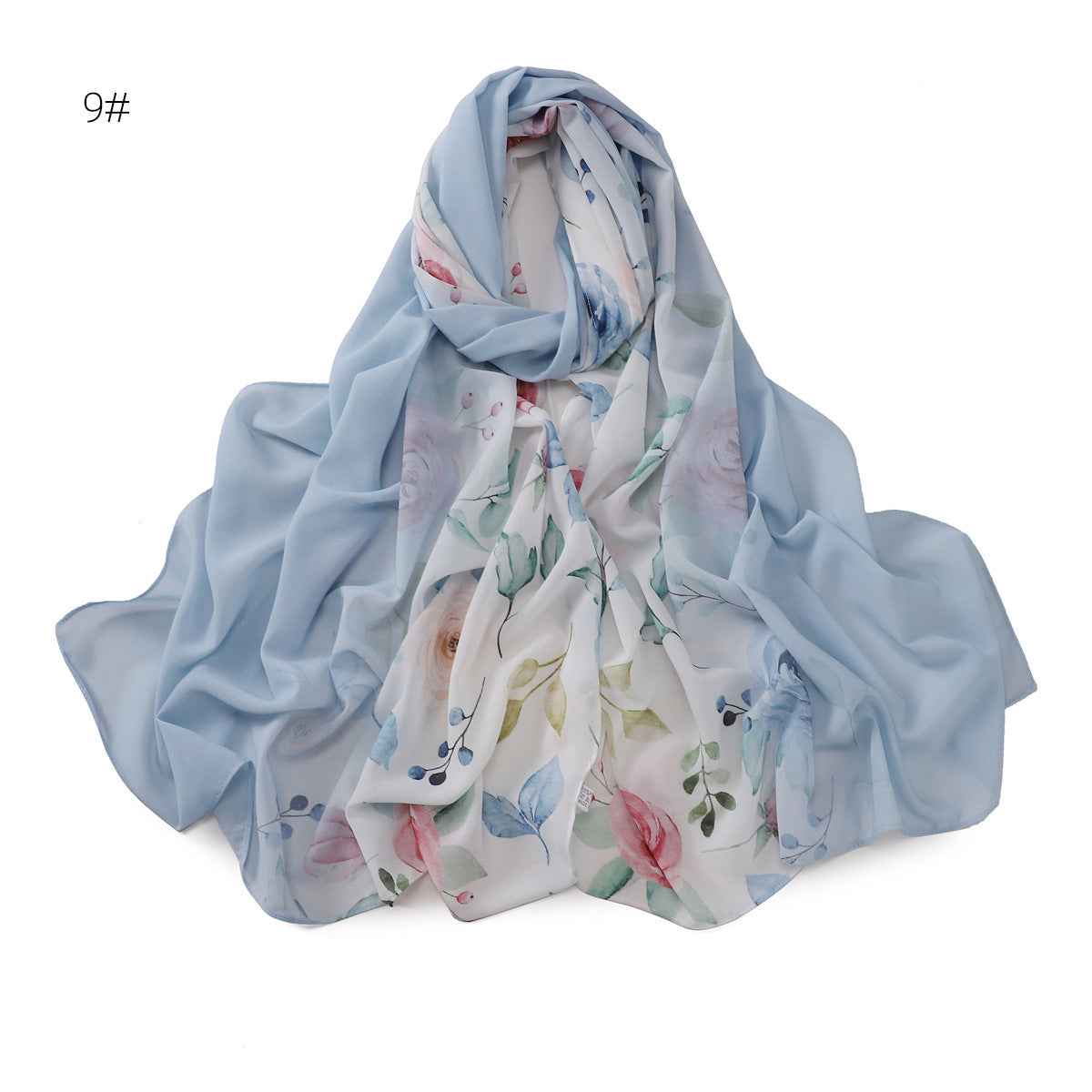 YZ202 Ombre Floral Print Pearl Chiffon Hijab