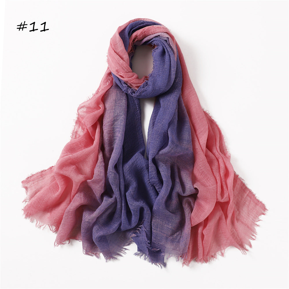 YZ51 Hand-painted gradient rainbow color bubble scarf wrinkled scarf with short beard on both ends hijab hijab/tudung printed hijab Gradient printed scarf