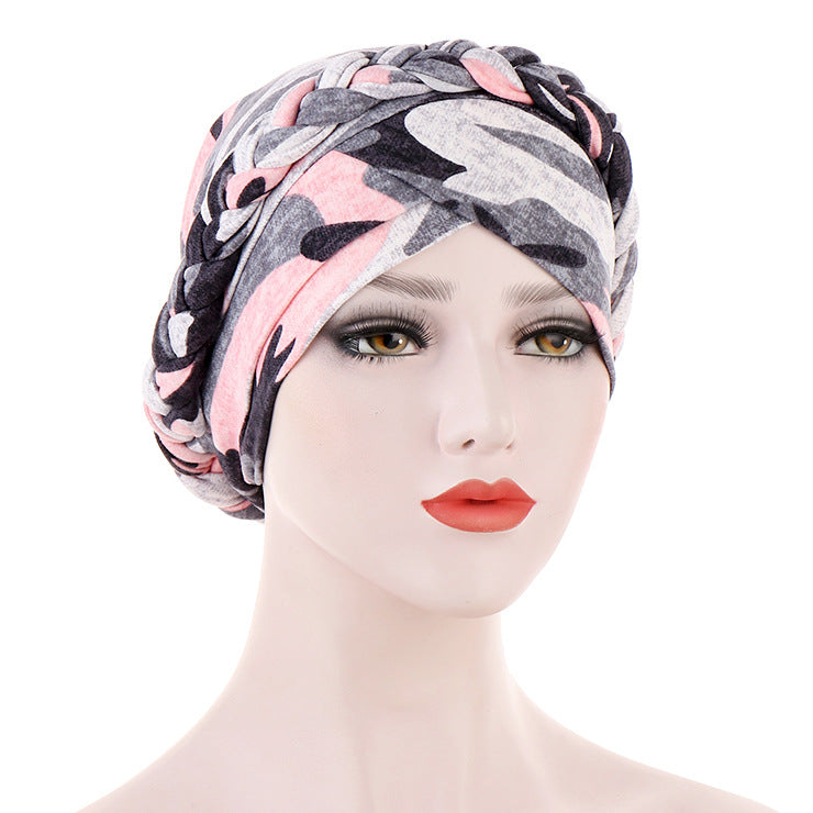 TJM-Floral short braids printed hijab turban hat - MinYang Fashion Apparel Accessory Manufacturer