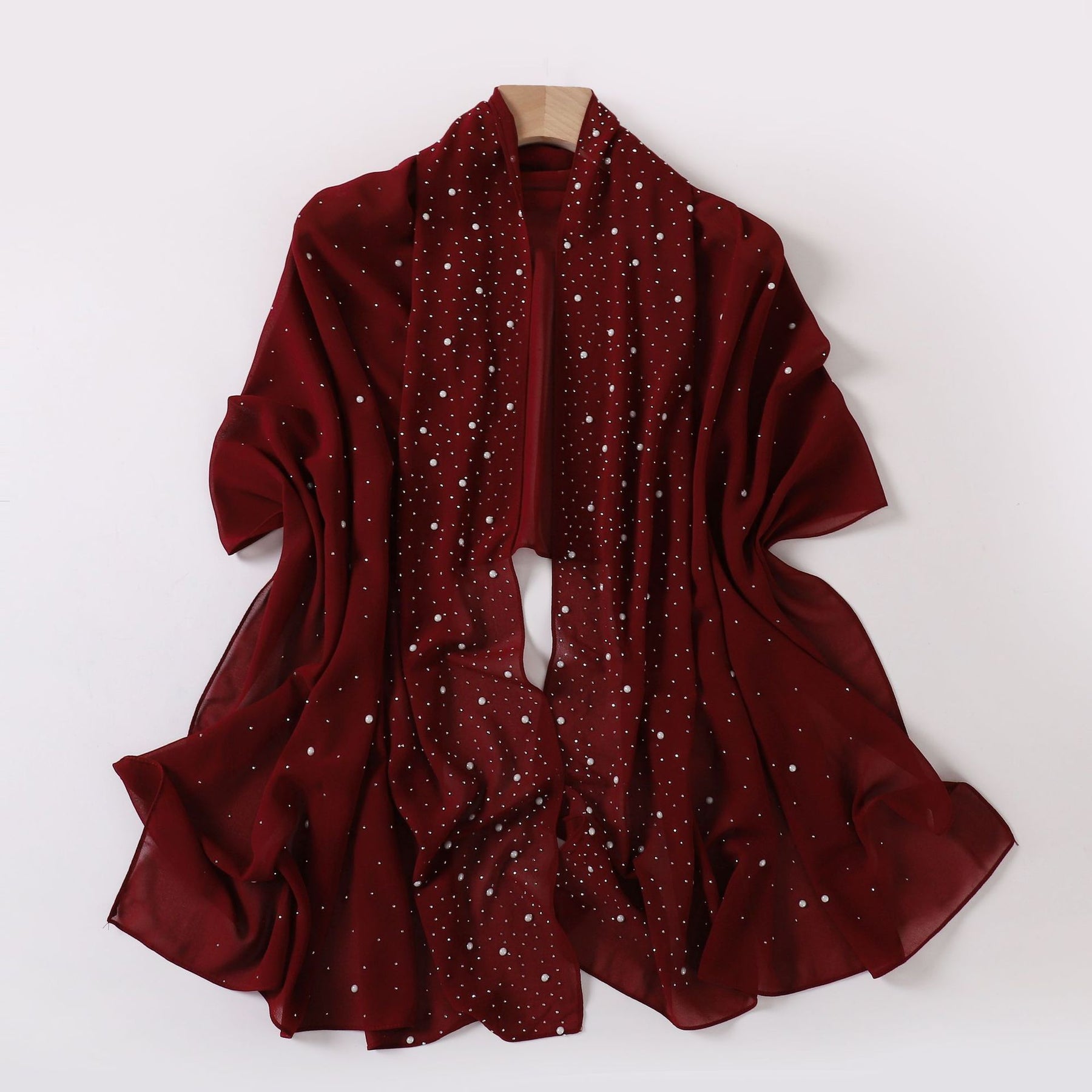 20240406 Pearl Chiffon Ceramic Starry Sky Diamond Long Scarf - MinYang Fashion Apparel Accessory Manufacturer