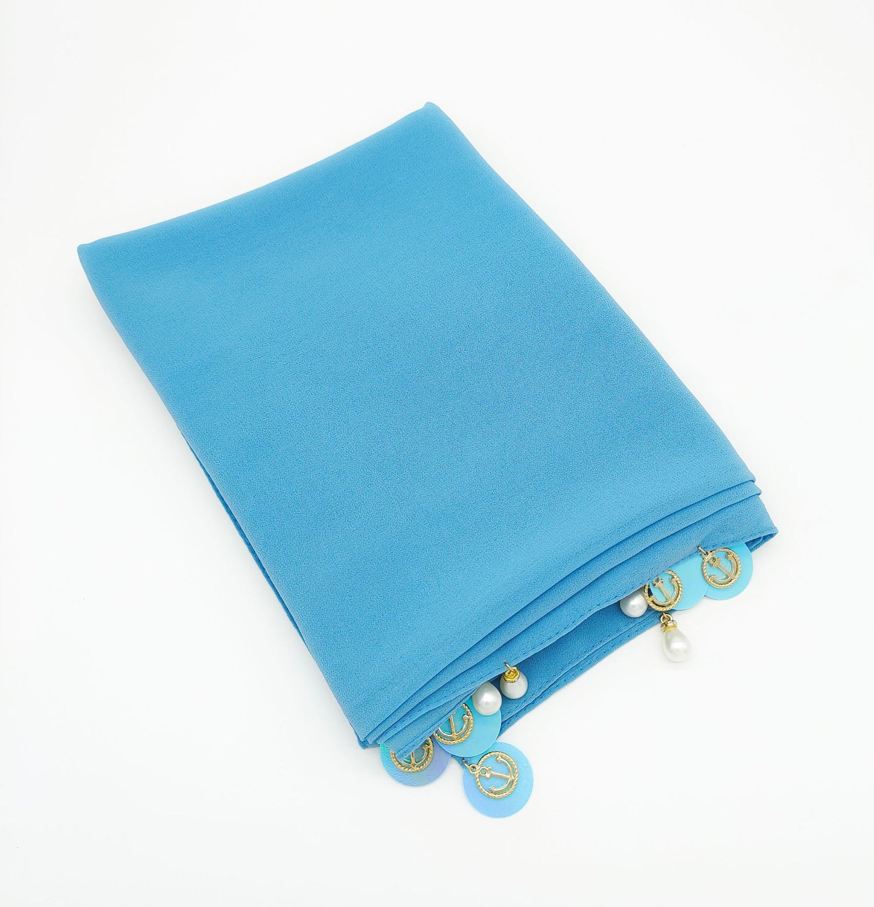 W-0100 Solid color pearl chiffon scarf for women sequined pearls gauze scarf - MinYang Fashion Apparel Accessory Manufacturer