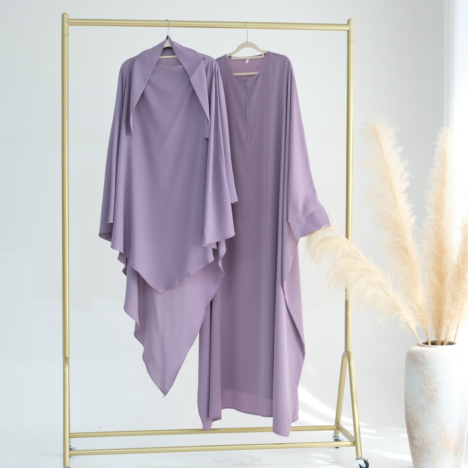 LR425+HJ901 Large solid color bat sleeve abaya